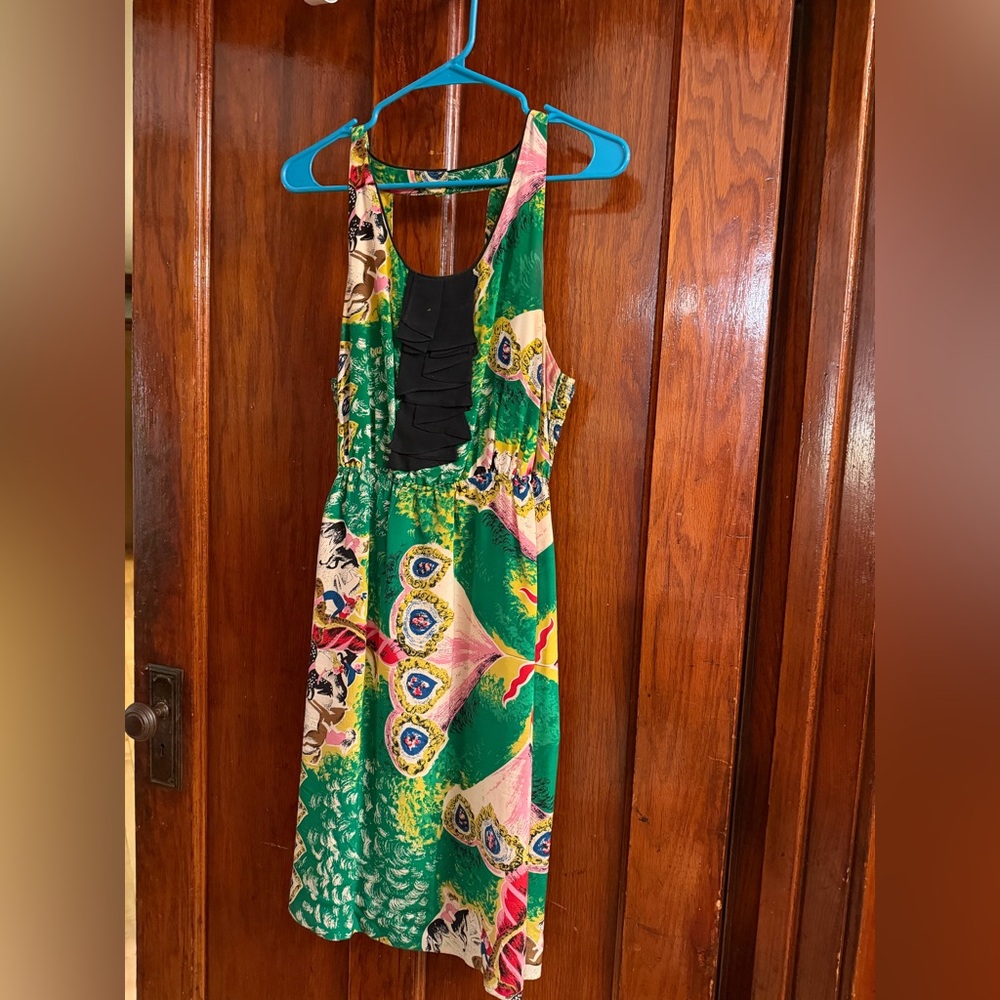 Anthropologie- Moulinette Soeurs Green and Black Patterned Mini Dress
